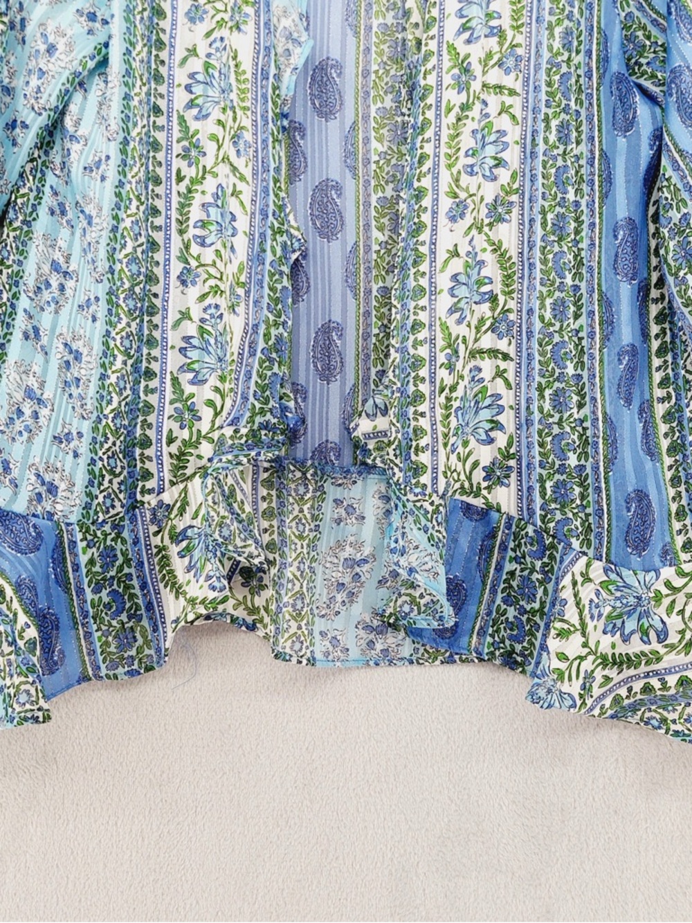Zara Blouse Womens Medium Blue Green Floral Paisley Ruffle Boho Peplum Top P4775 - Picture 3 of 11